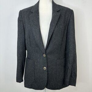 Vtg Worthington 100% Wool Blazer Women 2 Button Career Jacket Black/Smoky Gray